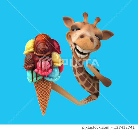 Fun 3D cartoon girafe with an ice cream (on alpha) Fun 3D cartoon girafe with an ice cream (on alpha) 127432741