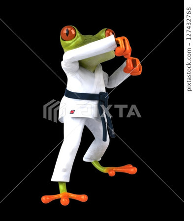 Fun 3D cartoon karateka frog doing a jodan age uke (with alpha channel) 127432768