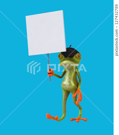 Fun 3D cartoon frog with a sign (with alpha channel) 127432789