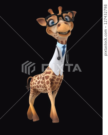 Fun 3D cartoon doctor giraffe walking (with alpha channel) 127432798