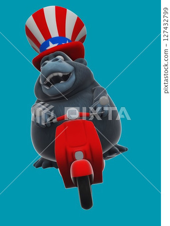 Fun 3D cartoon gorilla on a scooter (with alpha channel) 127432799