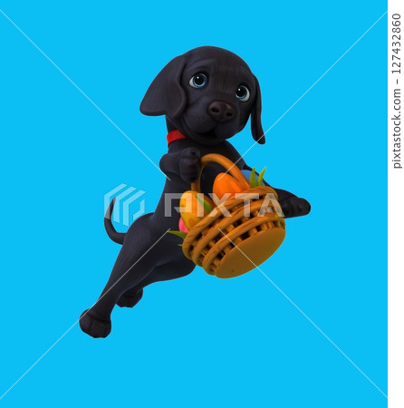 Fun 3D cartoon labrador with easter eggs (on alpha) Fun 3D cartoon labrador with easter eggs (on alpha) 127432860