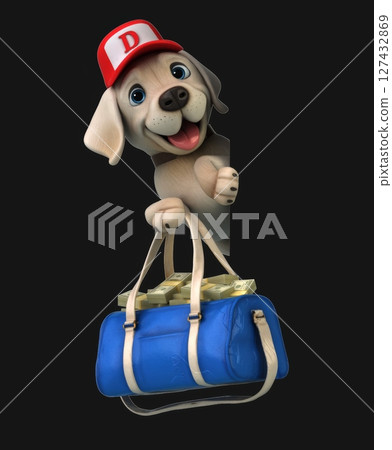 Fun 3D cartoon dog with a bag of money(on alpha) 127432869