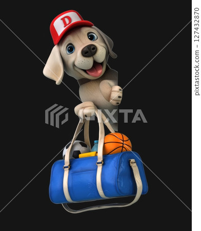 Fun 3D cartoon dog with a sportsbag (on alpha) 127432870