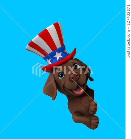 Fun 3D cartoon dog with an uncle sam hat (with alpha channel) 127432871