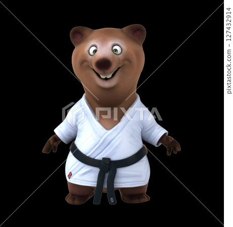 Fun 3D cartoon karateka bear (with alpha channel) 127432914