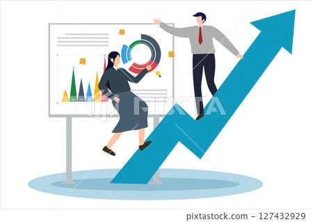 Business growth strategy illustrated with charts and upward trends. Vector illustration 127432929