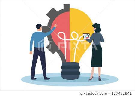 Innovation collaboration and analytics in business discussions. Vector illustration 127432941
