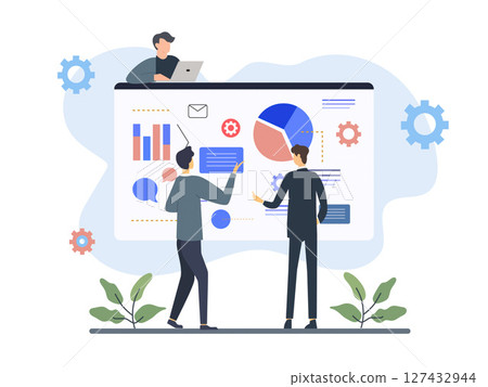 Data presentation and teamwork in a business environment. Vector illustration Data presentation and teamwork in a business environment. Vector illustration 127432944