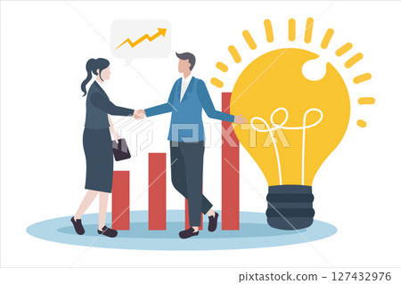 Business collaboration and innovation represented with handshake and light bulb. Vector illustration Business collaboration and innovation represented with handshake and light bulb. Vector illustration 127432976