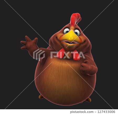 Fun 3D cartoon chicken waving (with alpha channel) 127433006