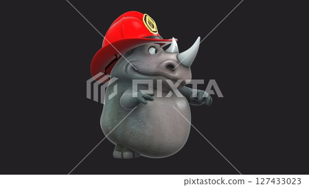 Fun 3D cartoon firefighter rhino (on alpha) 127433023