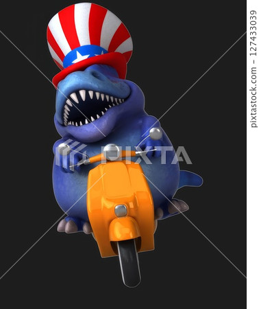 Fun 3D cartoon dino with an uncle sam hat(with alpha channel included) 127433039
