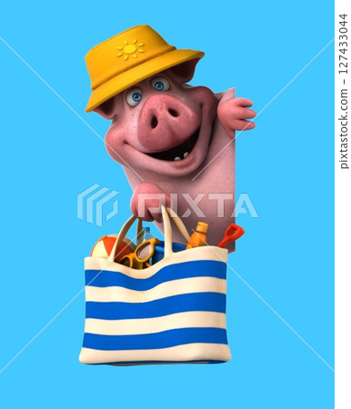 Fun 3D cartoon pig with a beach bag (on alpha) Fun 3D cartoon pig with a beach bag (on alpha) 127433044