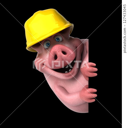 Fun 3D cartoon pig with a helmet (with alpha channel) 127433045