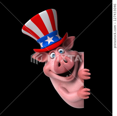 Fun 3D cartoon pig with an uncle sam hat (with alpha channel) Fun 3D cartoon pig with an uncle sam hat (with alpha channel) 127433046