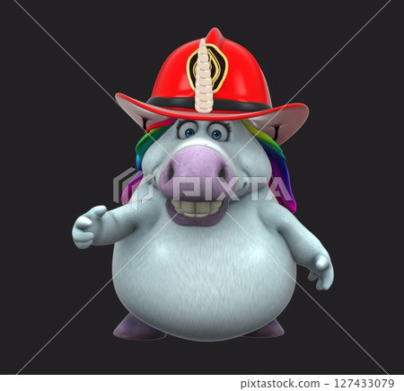 Fun 3D cartoon firefighter unicorn (on alpha) Fun 3D cartoon firefighter unicorn (on alpha) 127433079