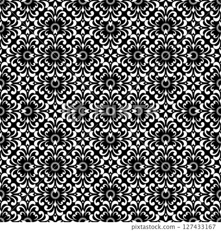 Flower geometric pattern. Seamless vector background. White and black ornament. 127433167