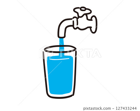 Hand-drawn illustration of water from a tap and a glass. Hand-drawn illustration of water from a tap and a glass. 127433244