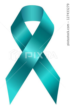 Teal ribbon as symbol Awareness of scleroderma, cervical cancer, Ovarian Cancer, Polycystic Ovary Syndrome (PCOS), Post Traumatic Stress Disorder(PTSD), Obsessive Compulsive Disorder(OCD). Vector 3d Teal ribbon as symbol Awareness of scleroderma, cervical cancer, Ovarian Cancer, Polycystic Ovary Syndrome (PCOS), Post Traumatic Stress Disorder(PTSD), Obsessive Compulsive Disorder(OCD). Vector 3d 127433279