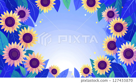 夏夜天空與向日葵盛開的框架材料 127433870