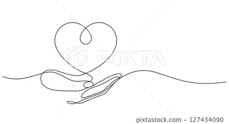donation concept, human hand care and support heart shape one line 127434090