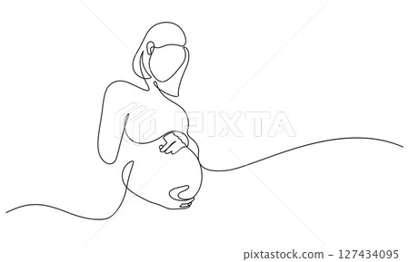 pregnant woman line art continuous minimalism 127434095