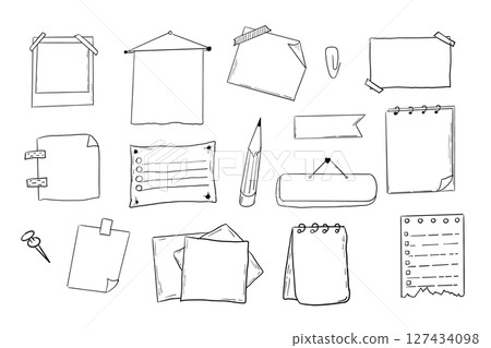 Memo page bullet jourlal note sketch, hand drawn doodle stickers office list box or frame. Comic planner reminder, set stationery design elements. Memo page bullet jourlal note sketch, hand drawn doodle stickers office list box or frame. Comic planner reminder, set stationery design elements. 127434098