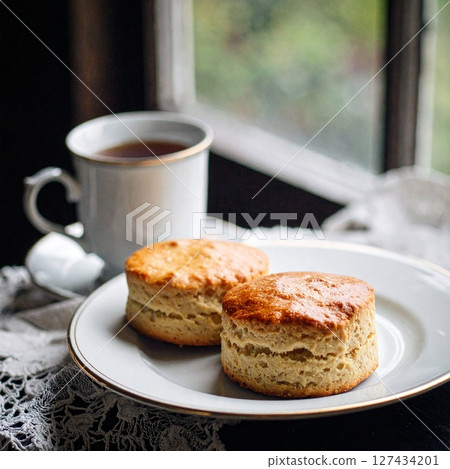 Delicious scones and coffee at the cafe 127434201