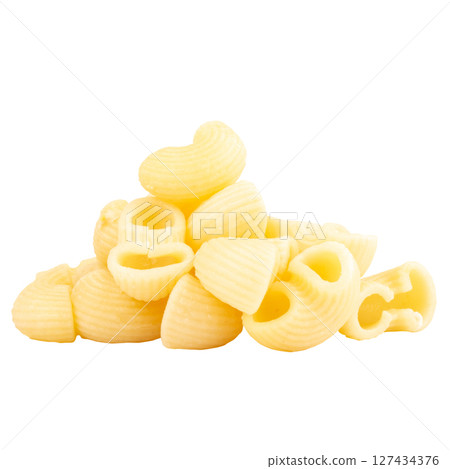 macaroni on white background pile food 127434376