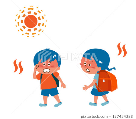 Heat stroke: Illustration of elementary school students going to and from school Heat stroke: Illustration of elementary school students going to and from school 127434388