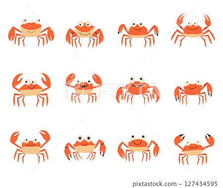 Whimsical Crab Collection: Cheerful cartoon crabs in various poses. 127434595