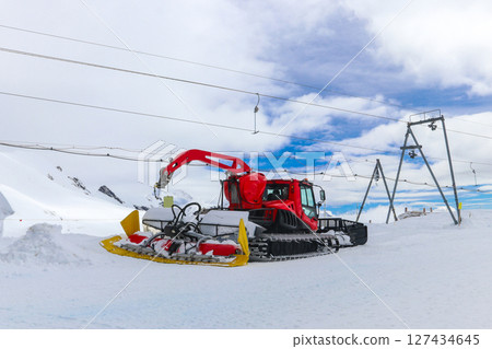 Snowcat, machine for snow removal, preparation ski trails, snow groomer 127434645