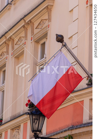 Flag of Poland on a facade of building 127434650
