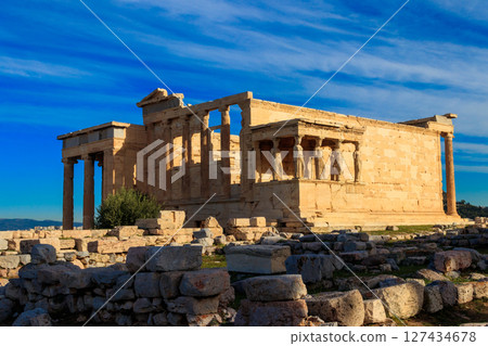 Erechtheion (Erechtheum) or Temple of Athena Polias is an ancient Greek Ionic temple on the north side of the Acropolis in Athens, Greece Erechtheion (Erechtheum) or Temple of Athena Polias is an ancient Greek Ionic temple on the north side of the Acropolis in Athens, Greece 127434678