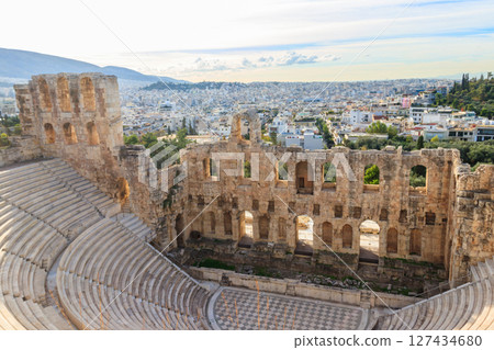 Odeon of Herodes Atticus is a stone Roman theatre structure located on the southwest slope of the Acropolis of Athens, Greece 127434680