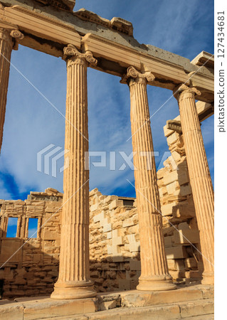 Erechtheion (Erechtheum) or Temple of Athena Polias is an ancient Greek Ionic temple on the north side of the Acropolis in Athens, Greece Erechtheion (Erechtheum) or Temple of Athena Polias is an ancient Greek Ionic temple on the north side of the Acropolis in Athens, Greece 127434681