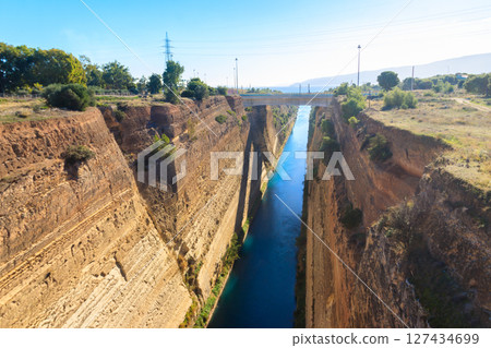 The Corinth Canal is a canal that connects the Gulf of Corinth with the Saronic Gulf in the Aegean Sea in Greece The Corinth Canal is a canal that connects the Gulf of Corinth with the Saronic Gulf in the Aegean Sea in Greece 127434699