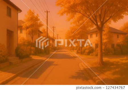 Scenery of a residential area and side streets in the evening 127434767