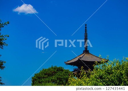 [Kyoto scenery] Hokanji Temple: The beautiful silhouette of Yasaka Pagoda 127435441