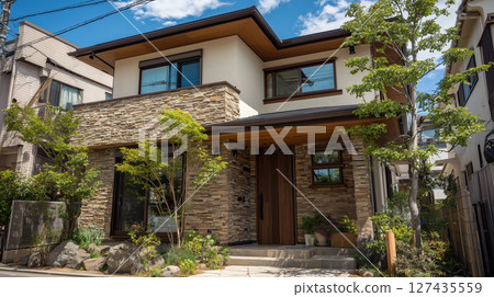 Japanese two-storey house, detached house, beige 127435559