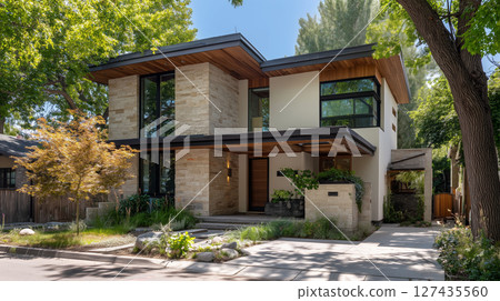 日式兩層住宅,獨立式住宅,米色 日式兩層住宅,獨立式住宅,米色 127435560