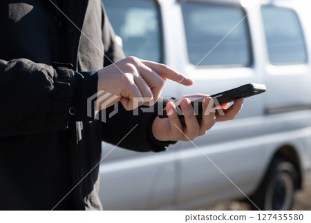 Working in a light van Working in a light van 127435580