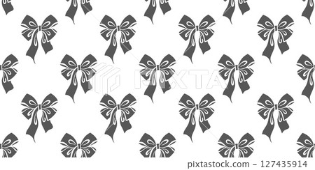 Ribbon bow seamless pattern with cute trendy knots. Vector vintage girly background for holidays and party decoration. Flirtatious hair accessories isolated on white backdrop. Ribbon bow seamless pattern with cute trendy knots. Vector vintage girly background for holidays and party decoration. Flirtatious hair accessories isolated on white backdrop. 127435914