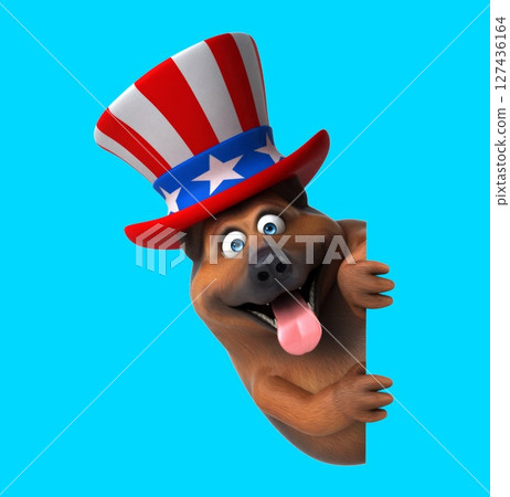 Fun 3D cartoon german shepherd dog with an uncle sam hat (with alpha channel) 127436164