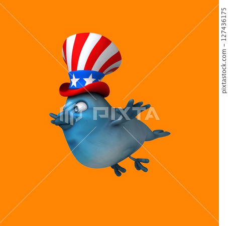Fun 3D cartoon bird with an uncle sam hat (with alpha channel) Fun 3D cartoon bird with an uncle sam hat (with alpha channel) 127436175