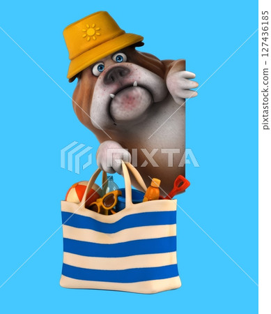 Fun 3D cartoon dog with a beach bag (on alpha) 127436185