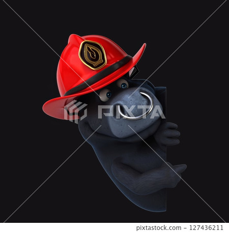 Fun 3D cartoon bull firefighter (on alpha) Fun 3D cartoon bull firefighter (on alpha) 127436211
