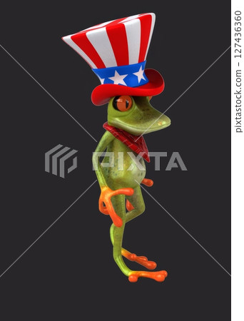 Fun 3D cartoon frog with an uncle sam hat(with alpha channel included) 127436360