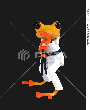 Fun 3D cartoon karateka frog (with alpha channel) 127436369